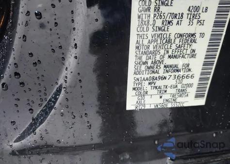 2006 Nissan Armada Se from USA, damaged, VIN 5N1AA08A96N736666